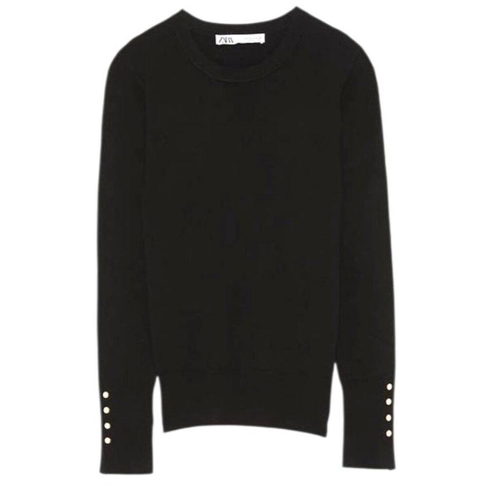 Zara Basic Basic Plain Long Sleeve Sweater in Black